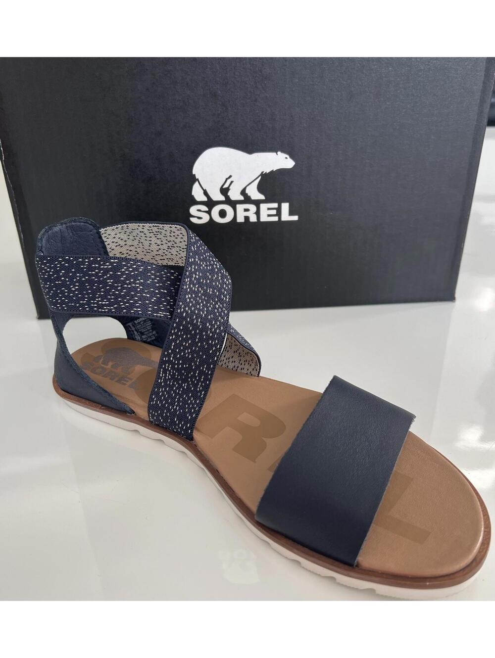 $89 SOREL Women's Ella II Leather Sandals, Nocturnal Blue Multiple Size 11 - Picture 4 of 10